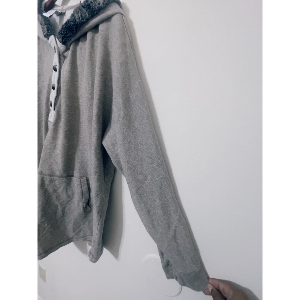 Soft Surroundings Womens Grey Faux Fur Trim Button Hoodie 2X Plus Size Pullover - Picture 5 of 7